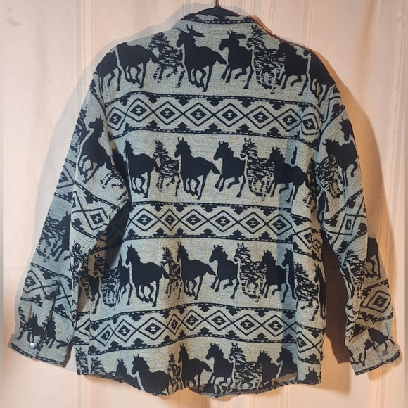 BIT & BRIDLE Horse Pattern Shirt Jacket - Black and Gray - Picture 2 of 4